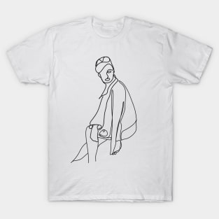 Modern minimal fashion illustration of a woman sitting down T-Shirt